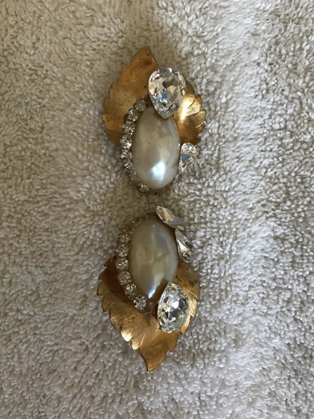 Gold Leaf Pearl and Crystal Statement Earrings - Women Jewelry